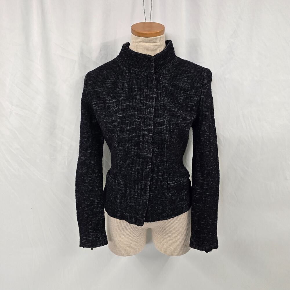 Classiques Entier Tweed Zip Up Jacket Women's S Black & Gray Weave Zipper Cuffs